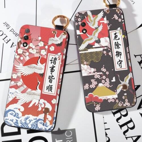 Phone Holder Case For Huawei Play 3 3E 4 4T Pro Birds Crane Wrist Strap Case For Huawei Honor 9A 9C 9X V20 V30 X10 Max