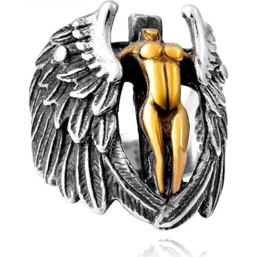 FDLK Classic Retro Men Ring Angels Feather Men Ring Cool Vintage Sexy Nude Female High Quality Jewelry Wholesale