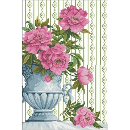 Classical vase pink peony patterns Counted Cross Stitch 11CT 14CT 18CT DIY Chinese Cross Stitch Kits Embroidery Needlework Sets