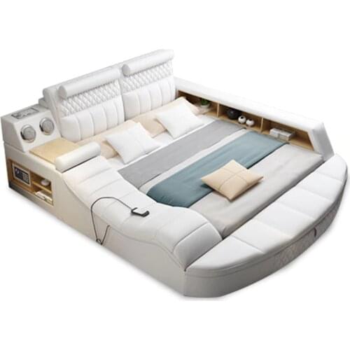Leather bed frame camas bedroom кровать двуспальная lit beds ???? muebles de dormitorio мебель cama massage safe speaker USB