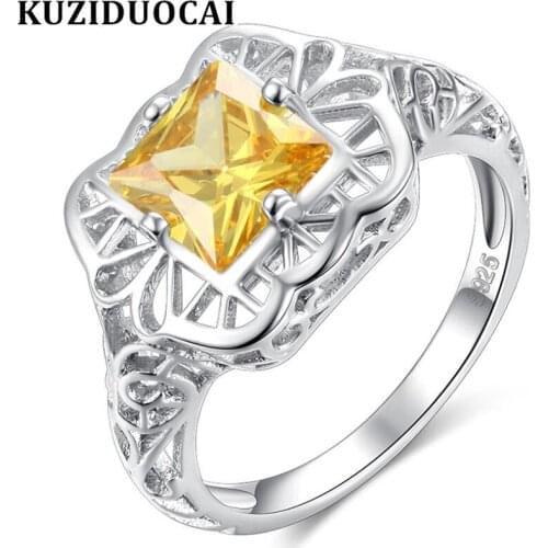 Kuziduocai New Fashion Jewelry Stainless Steel Zircon Square Angel Wings Geometric Wedding Rings For Women Anillos Mujer Bijoux
