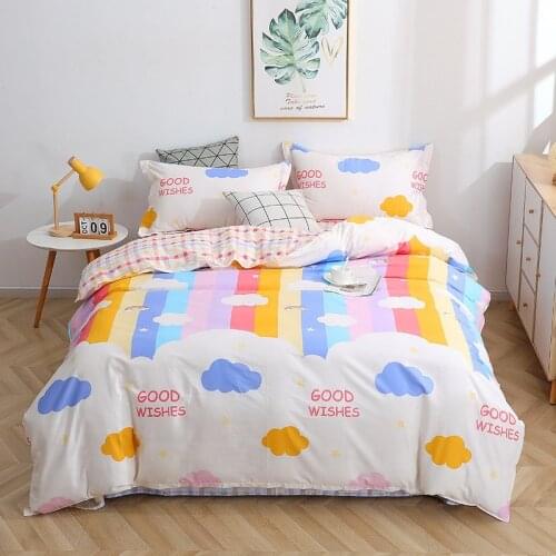 Lucky Rainbow Love Strawberry Cotton Embroidery Bedding Set High Density Satin Duvet Cover Set Bed Linen Pillowcase Home Textile