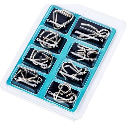 Hot Sale Montessori Materials 8pcs/set Metal Wire Puzzle IQ Mind Brain Teaser Puzzles Game For Adults And Kids 3 Style