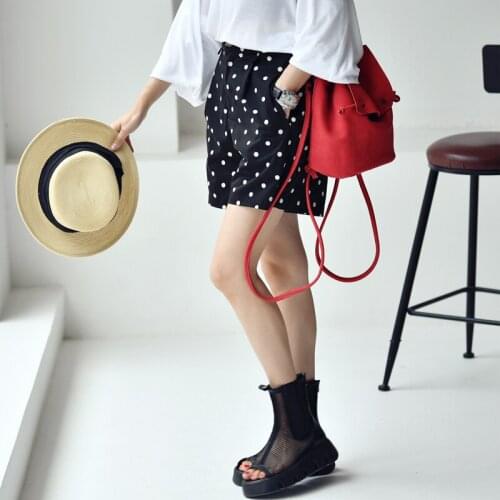 MICOCO K8801C Korean fashion polka-dot print comfortable high waist cotton casual wide legs short pants