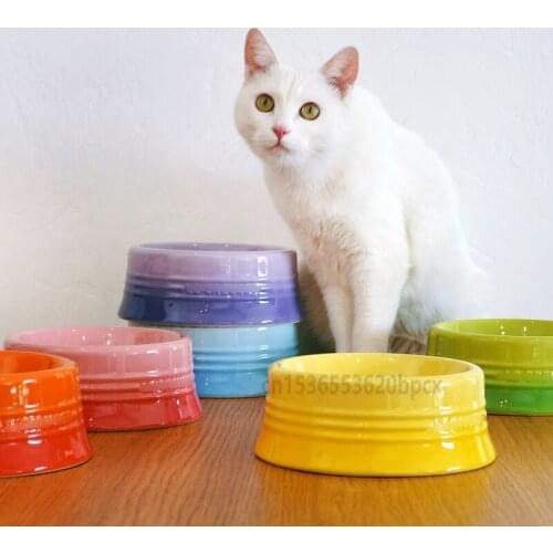 High Base Pet Bowl Ceramic Cat Bowl Dog Bowl High Bowl Cat Food Bowl Protection Spine Flat Face Pet Supplies Rainbow Colors