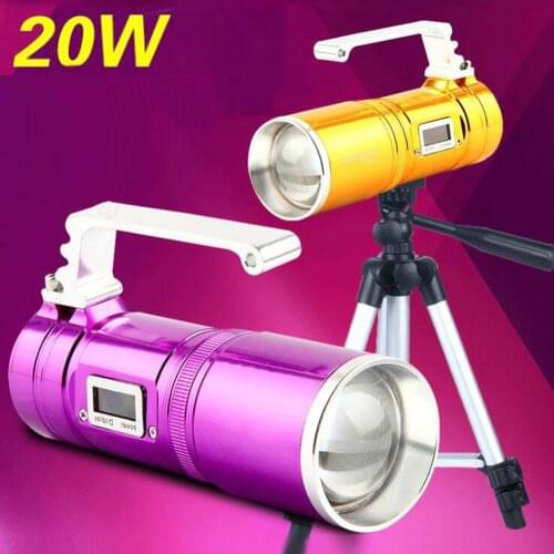 Powerful 20W Zoomable Night Fishing LED Flashlight 15W UV LED Flashlight Blue/Yellow/White/UV Beam Rechargeable Light