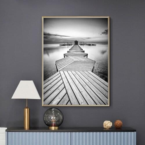 Bridge DIY Diamond Painting Cross Stitch Mosaic Mountain Black White Lake Scenery Embroidery Rhinestone Needlework Home Decor