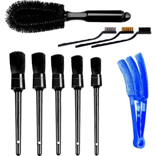 Set of 10 Multi-Purpose Premium Detailing Brush Kit Air Vents Wheel Engine Detail Clean Brush Set Tool