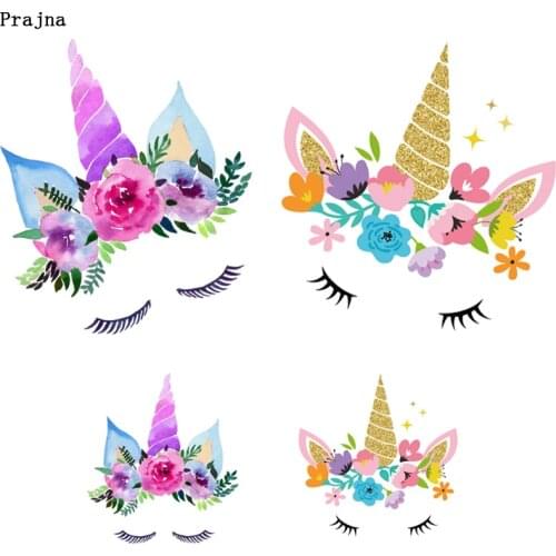 Prajna Unicorn Iron On Transfers Kids Cartoon Girl Patch Heat Transfer Vinyl Patches For Clothes Fabric Sticker Washable A Level