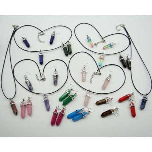 Natural stone lapis Turquoises Quartz crystal stone Hexagonal Reiki chakra Pendant for diy Jewelry making necklace earring