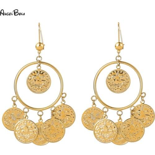 New Dubai Money Coin Earrings For Women Girl Islam Muslim Ancient Drop Earrings with Pieces Tassel Bride Jewelry Gift No Fade