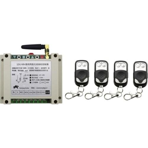 New DC12V 24V 36V 48V 10A 2CH 2Channe Radio Remote Control Switch Receiver 4* Metal Push Button Transmitter Learning Code