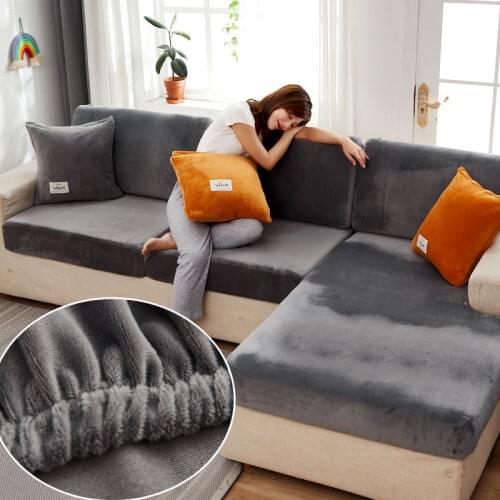 Plush Sofa Seat Cushion Cover Chair Cover Pets Kids Furniture Protector Stretch Washable Removable Slipcover