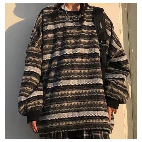Pullovers Women Oversize Ulzzang BF Unisex Couples Japanese Striped Knit Sweater Hip Hop Female New Winter Fashion Retro Daily