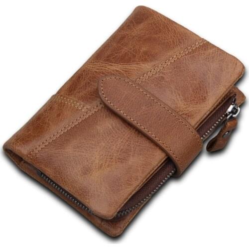 Luxury Vintage Casual Wallets Men Genuine Leather Men Short Bifold Wallet Real Cowhide Zipper Coin Purse RFID Card Holder