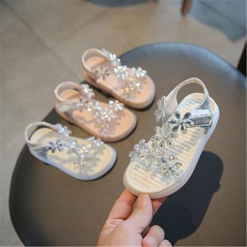 Toddler Kids Sandals Girls Shoes Summer Pearl Bling Sequins Single Sneakers Princess Casual Shoes Sandals Infant Sneaker