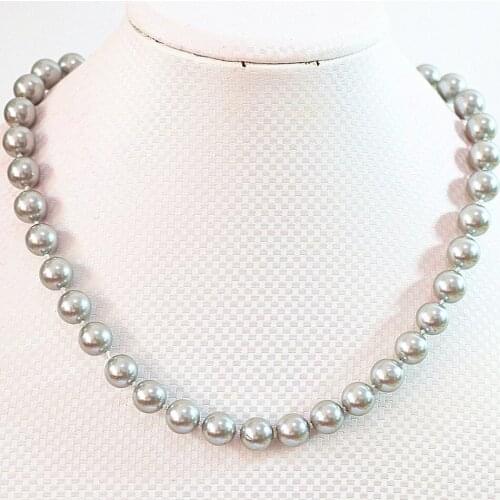 Silver-color shell simulated-pearl 8mm 10mm 12mm 14mm round beads necklace free shipping elegant women jewelry making 18inchB640