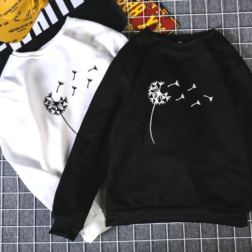 Wildflower Dandelion print Spring Autumn hoodies women casual long sleeve o neck female cartoon cute Sweatshirt femme clothing