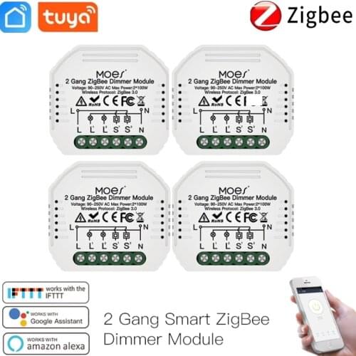Tuya Zigbee 3.0 Smart Dimmer Module Switch Controller 2/1Gang Remote Control Smart Light Switch Relay For Alexa Google Home