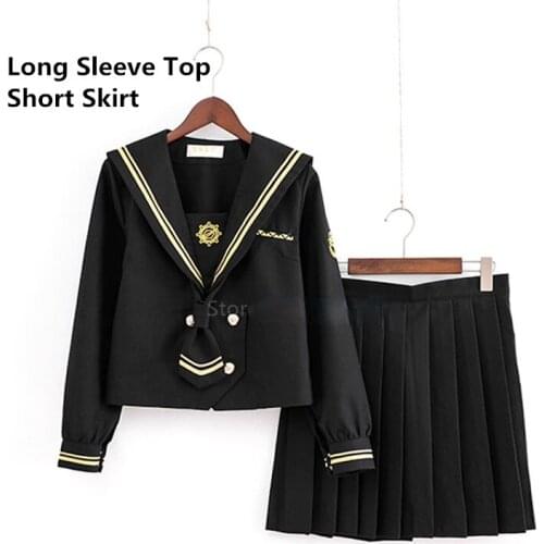 Japanese School Uniform Bad Girls Basic Pleated Skirt Excellent Students Super-long College Black Sailor Suits Mori Lolita