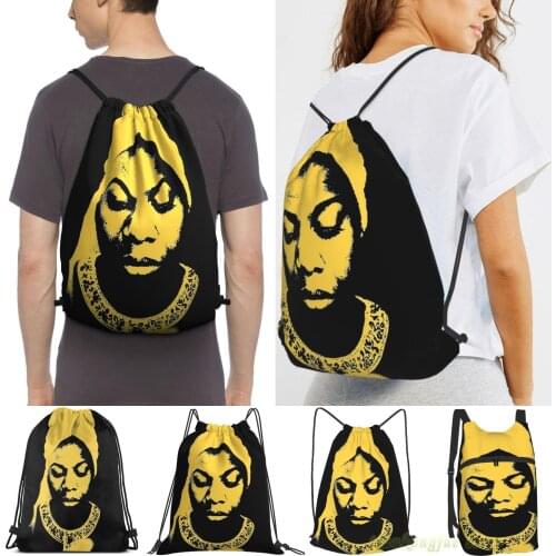 Unisex Drawstring Bags Nina Simone Yellow Women Drawstring Backpacks Men Outdoor Travel Backpacks Training Fitness Bag