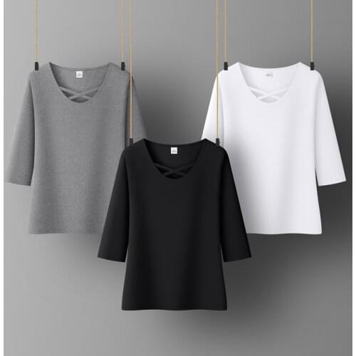 Women Cotton T-shirt Round-neck Short Sleeve Solid color All match Lady Top for Summer spring women Casual Shirt