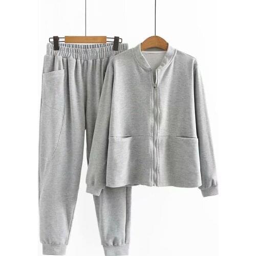 Women Sets Plus Size Clothing 2021 Autumn New Casual Baseball Uniform Hoodie And Sweatpants Two Piece Suit