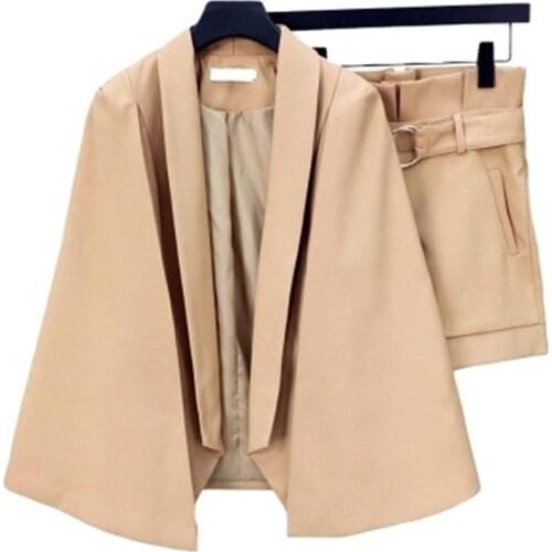 Fashion suit female New Korean temperament womens body shawl cape jacket + shorts two-piece suit female