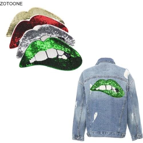 ZOTOONE Large Size Patch Lip Mouth Iron on Patches Applique Sewing Handmade Sequins Patch for Clothing Clothes Sew on Patch G