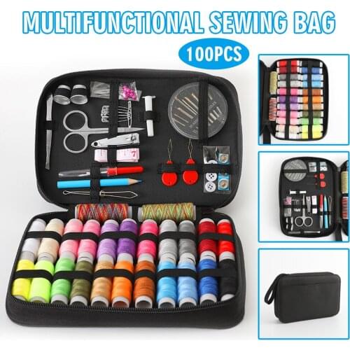 100pcs Portable Travel DIY Sewing Box Spools + Needles + Scissors Tools Kit For Clothes Making Mending DIY Craft