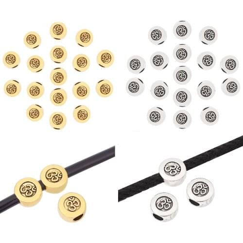 20 x Antique Gold/Silver Color Yoga OM Round Spacer Beads for DIY Bracelet Jewelry Making Accessories 10mm