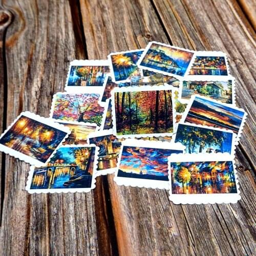 22PCS Landscape Waterproof Stickers DIY Sky Sunset Tree Diary Album Stickers Boys Girls Students Kids Children Gift Stickers