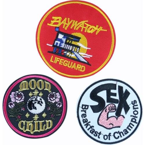 5PC Round Landscape English Word "SEX"Iron on Patch Embroidered Applique for Jacket Clothes Stickers Badge DIY Apparel Accessory