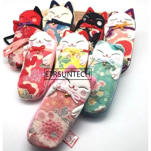 Japan Lucky Cat Phone Bag Glasses Box 17x7.5x3cm Fabric Packaging Pouch Storage Bag Gift For Girl Women 50pcs