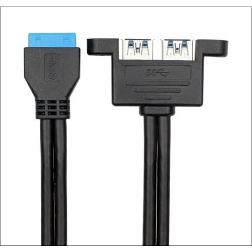 50cm 19Pin Female Header to Dual USB3.0 Type-A USB 2 Port Splitter Cable 5Gbps Extension Cord for DIY Motherboard Front Panel