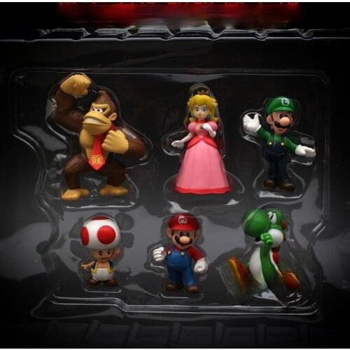 6PCS/set SuperMario 2.5 Inch Yoshi Luigi Wario Mario Action Figure Cappy Bowser Koopa Doll Model Toys Collection Kids Gift