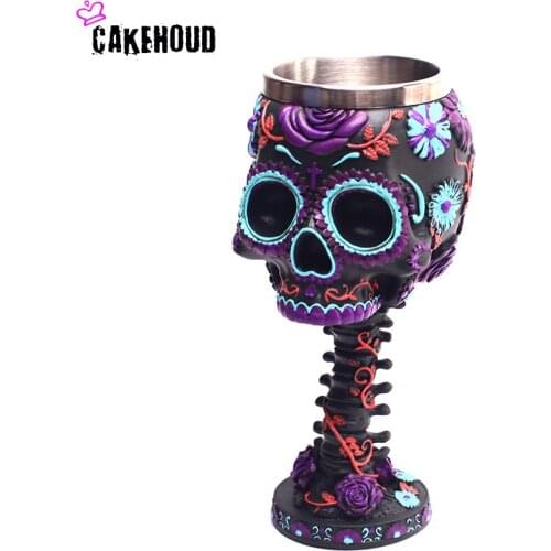 Stainless Steel Wine Cup Skull, Resin Flower Skull, Petal Texture Skull, Pattern Ghost Head Wine Cup Skull Garden Style Goblet