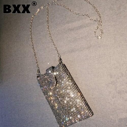 [BXX] Woman New Brand mini diamonds phone bag PU Leather Personality All-match Crossbody Shoulder Bag Fashion Tide 2021 GF0391