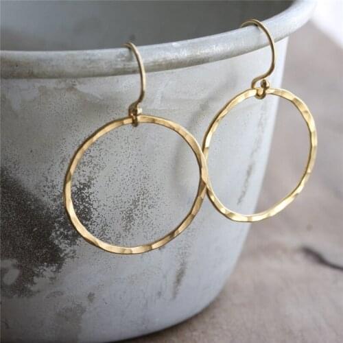 Hammered Gold Circle Earrings 14K Gold Filled Jewelry Minimalism Oorbellen Brincos Vintage Pendientes Boho Women Drop Earrings