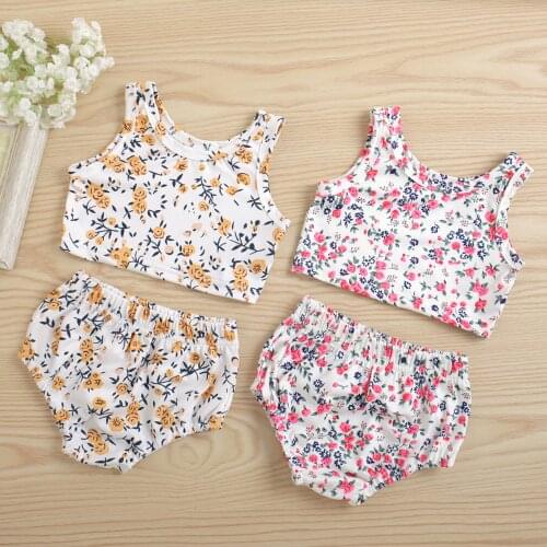 Citgeett Summer Infant Baby Girls Shorts Flower Print Elastic Waist Cool Princess Sweet Style Clothing Set