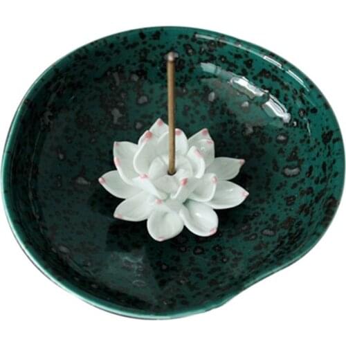 Incense Holder for Sticks, Ceramic Handicraft Incense Burner Bowl, Coil Lotus A T8WB