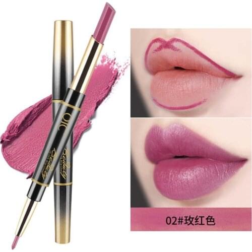 QIC dual head lipstick lipliner pencil sexy red lip tattoo 2in1 automatic lip liner waterproof moisturizing lipstick Q909