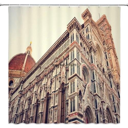 European old architecture bath shower curtains waterproof screen for bathroom home decoration polyester fabric washable curtain