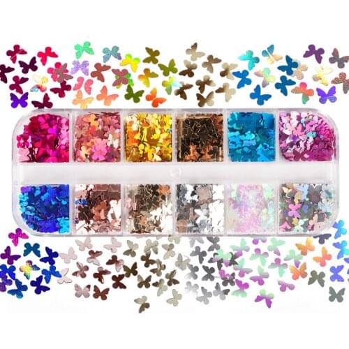 12Colors Holographic Butterfly Nail Glitter Sparkly Nail Sequins Flake Acrylic Manicure Paillettes Ultrathin Face Body Glitter