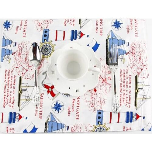 Sea print cotton fabric placemat heat insulation mat dining table mat Boys table Napkin fabric country placemats