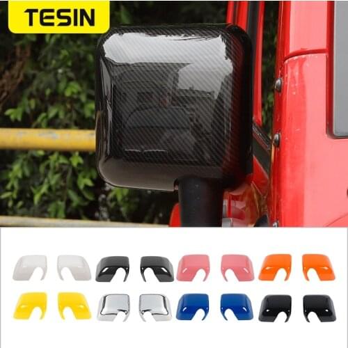 TESIN ABS Car Rear View Rearview Mirror Shell Decoration Cover Stickers for Jeep Wrangler JK 2007-2017 Car Exterior Accessories