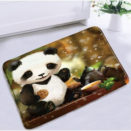 Funny Cartoon Animal Bathroom Mat Cute 3D Panda Deer Elk Green Bamboo Pattern Non-slip Rugs Bath Kitchen Doorway Aisle Carpet