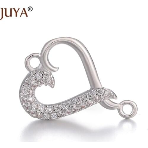 Copper Micro Pave Zircon rhinestone Heart Charms Connectors Accessories for jewelry making Hand made diy Bracelet necklace