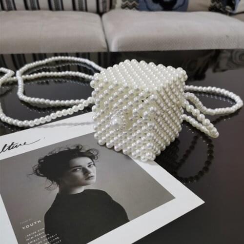 Mini Pearl Bag Handmade Beaded Bag Woven Handbags Homemade Jewelry Small Square Box Messenger Crystal Bag Wedding Handbag