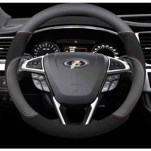 Genuine Leather Car Steering Wheel Cover 15 inch/38cm for LADA Xray Vesta Kalina